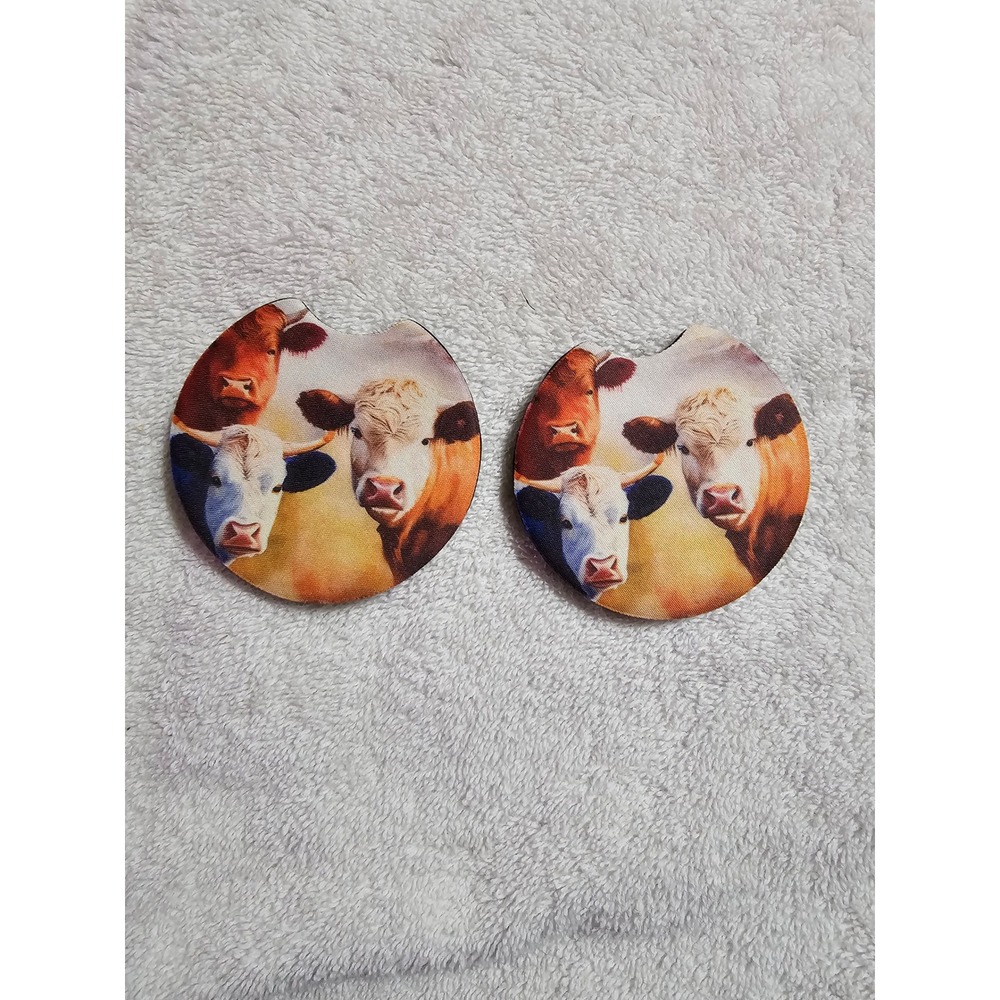 Cow Car‎ Coasters Drink Coasters Farmhouse Decor Car Accessories Set of 2